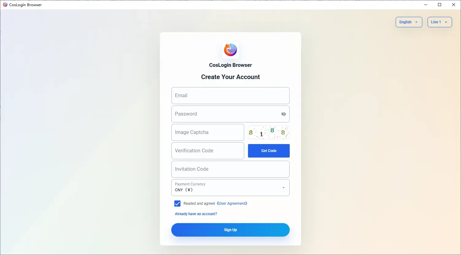 After installing the client, sign up and log in to the dashboard.