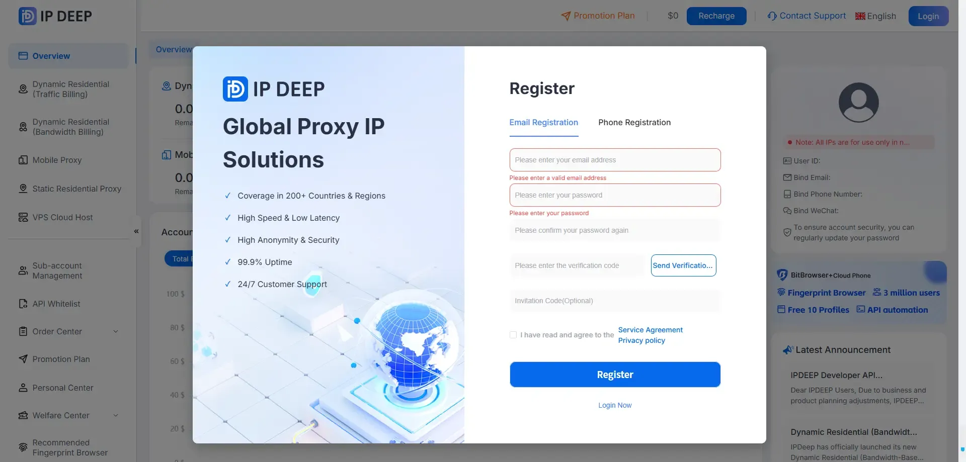 Register an IPDEEP account